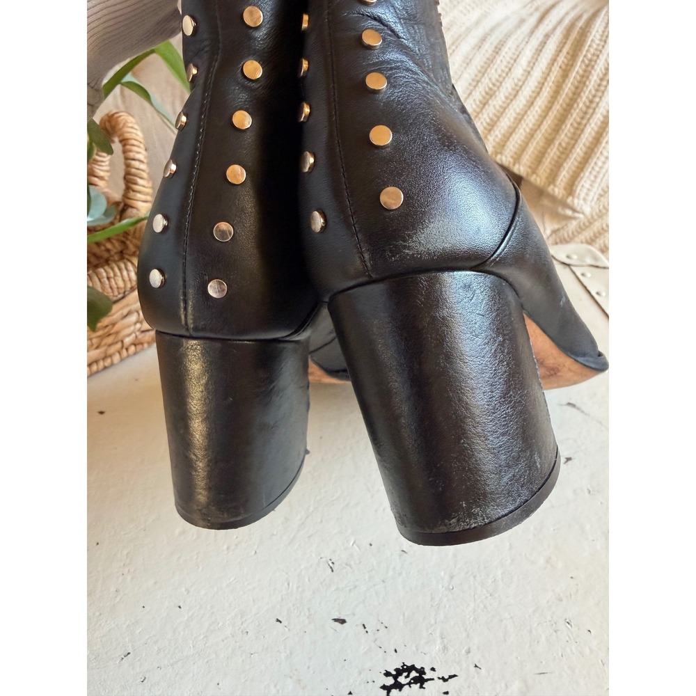 JIMMY CHOO Ankle Boots Black Studded Leather Block Melvin Women's Size 41 1/2 - Picture 9 of 16